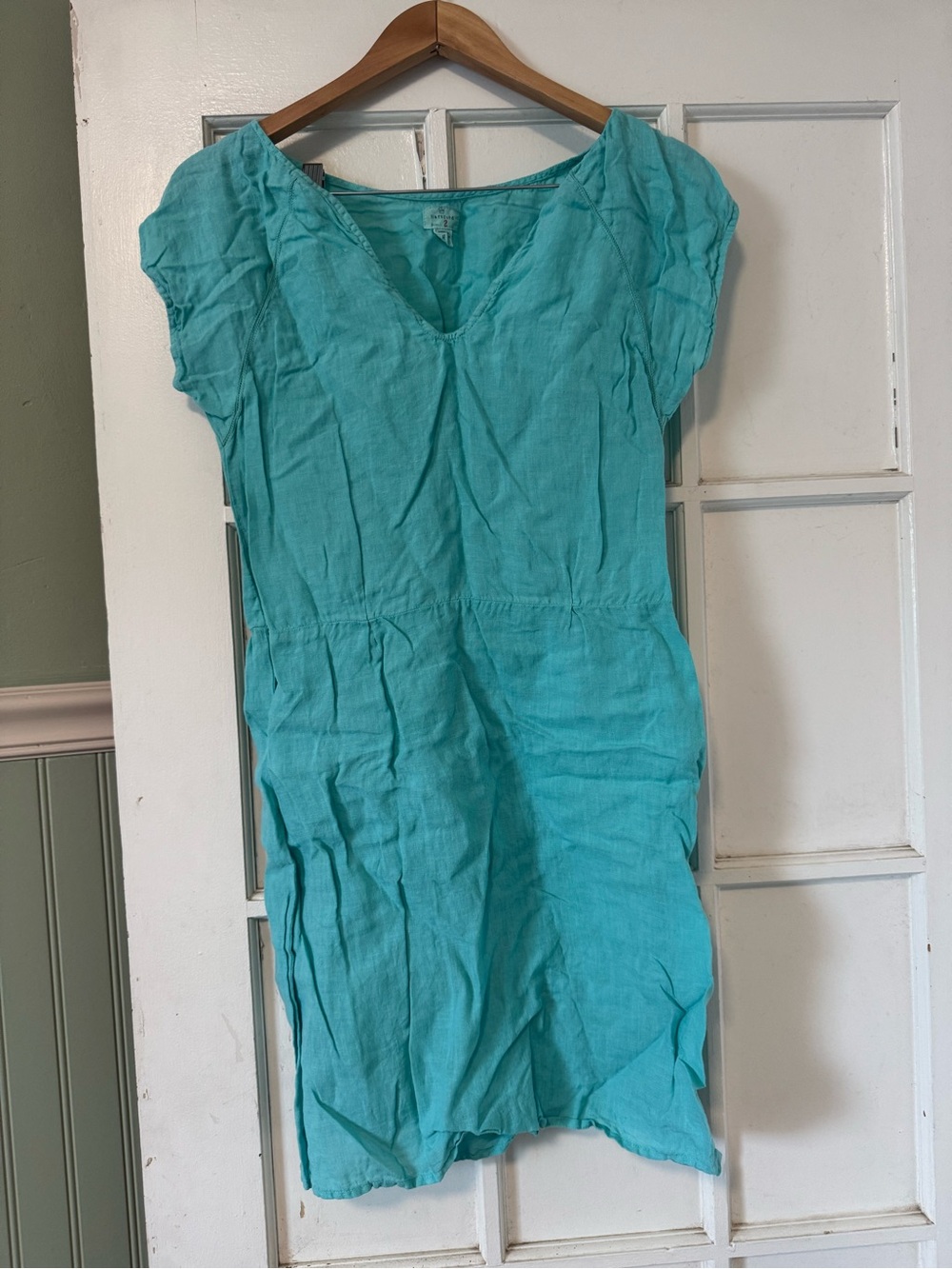 Hartford Teal Short-Sleeve V-Neck Mini Dress